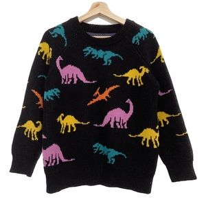Dinosaur Pattern Black Multicolor Knit Sweater | Kitschy | Novelty